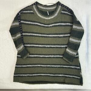Free People XS Oversized Olive Striped Sid Tunic Alpaca Sweater Fuzzy Comfy Boho